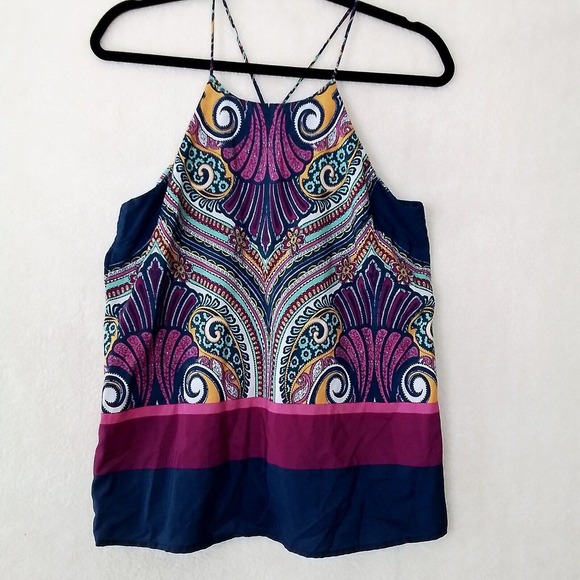 ReneeC. Peakcock Halter Racer Back Tank Size Small in Navy, Pink, Yellow - Picture 9 of 9